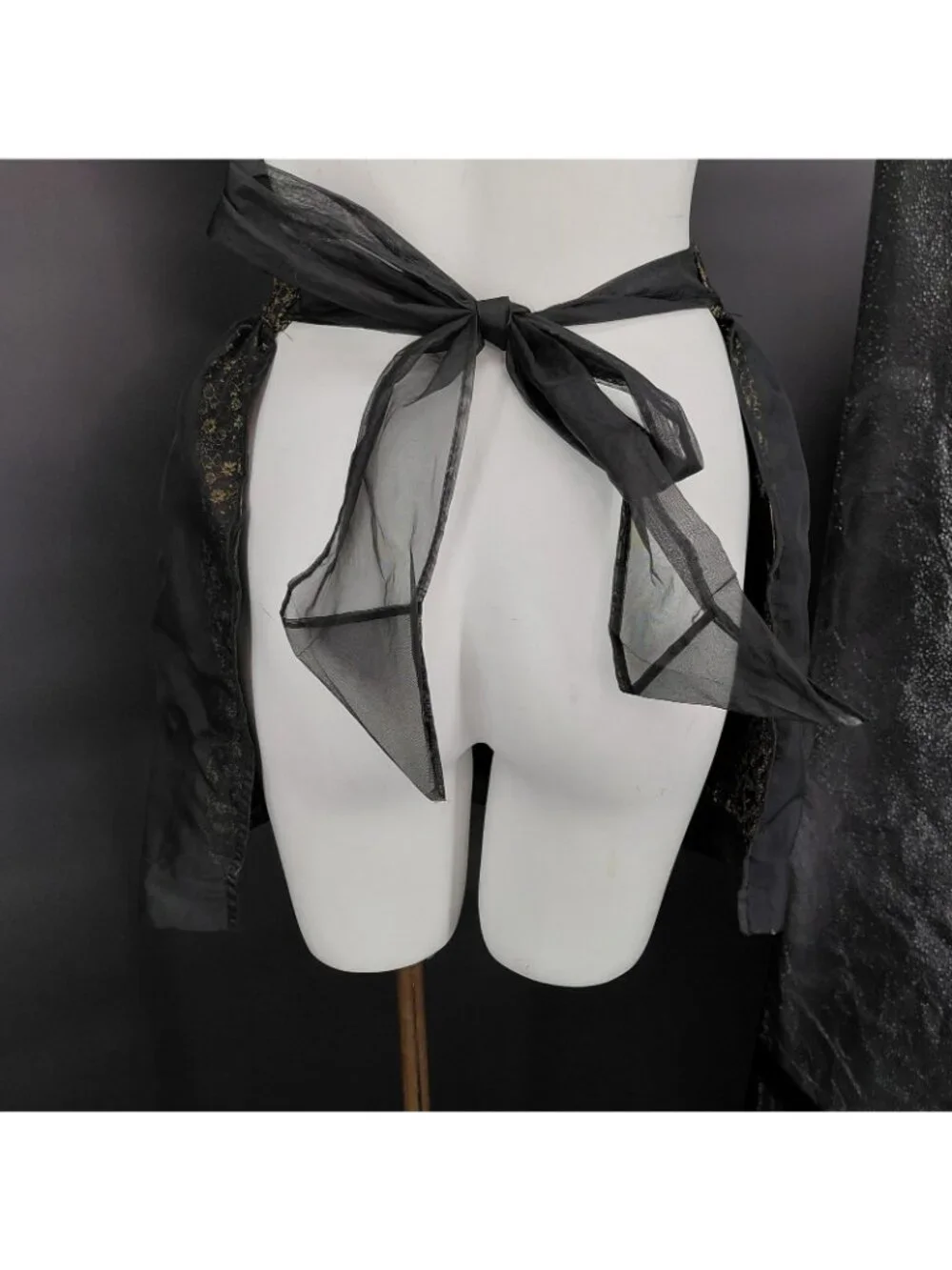 Vint Apron Skirt Women Black Wrap Floral Chiffon Bow Pocket Kitchen Party Gothic
